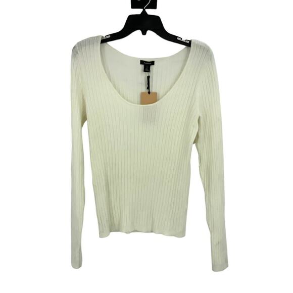 Halogen Ribbed Scoop Neck Sweater Ivory Cloud Size Medium NWT $79 MSRP - Picture 3 of 8